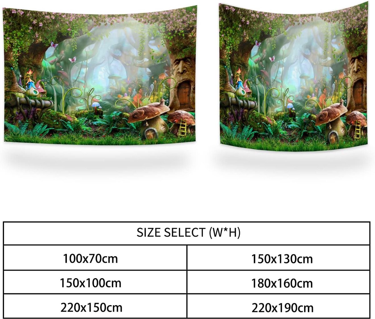 Haoyiyi 100x70cm Paddestoel Bos Wandtapijten Elfen Cottage Psychedelisch Bos Cartoon Muur Opknoping Bloemen Magisch bos lentescèneabstract kunst aan de muur speciaal ontwerp voor slaapkamer decor