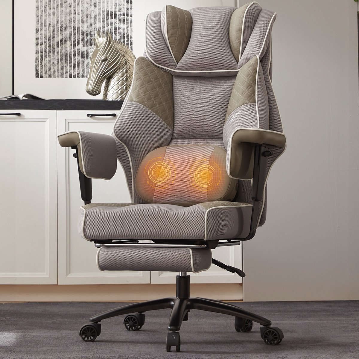 Dowinx Gaming stoel - Gamestoel met massage - Ergonomische Bureaustoel - Game bureaustoel - chair - Roterend tweerichtingsmassagesysteem - Verstelbare Gamingstoe - Grote Bureaustoel - Grijs