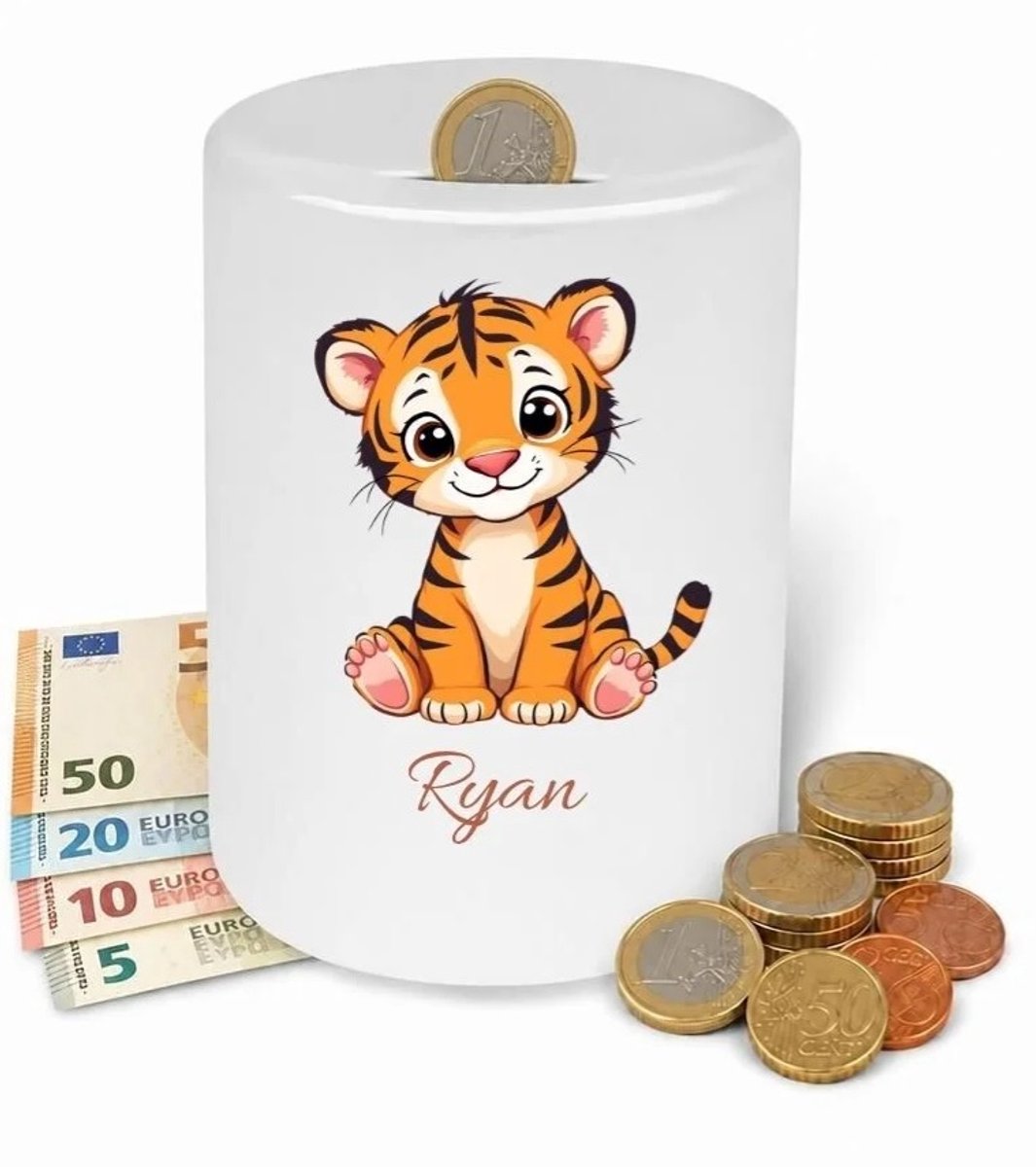 Spaarpot tijger - gepersonaliseerd - Met eigen naam - kraam cadeau - verjaardagscadeau - kinderkamer - babykamer