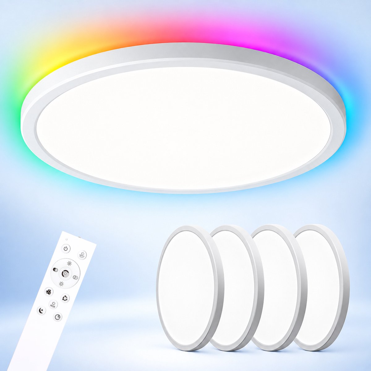 LOVHAUS 4 Stuks Ronde LED Plafondlampen 30 cm - 24W 2400 lm - RGB - Dimbaar - Afstandsbediening