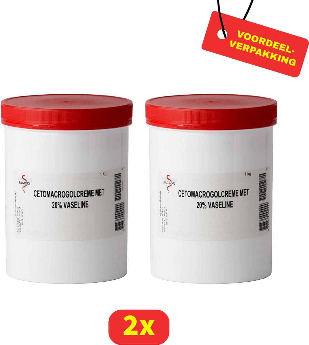 Fagron Cetomacrogol Creme 20% Vaseline - 2 x 1 kg - Voordeelverpakking