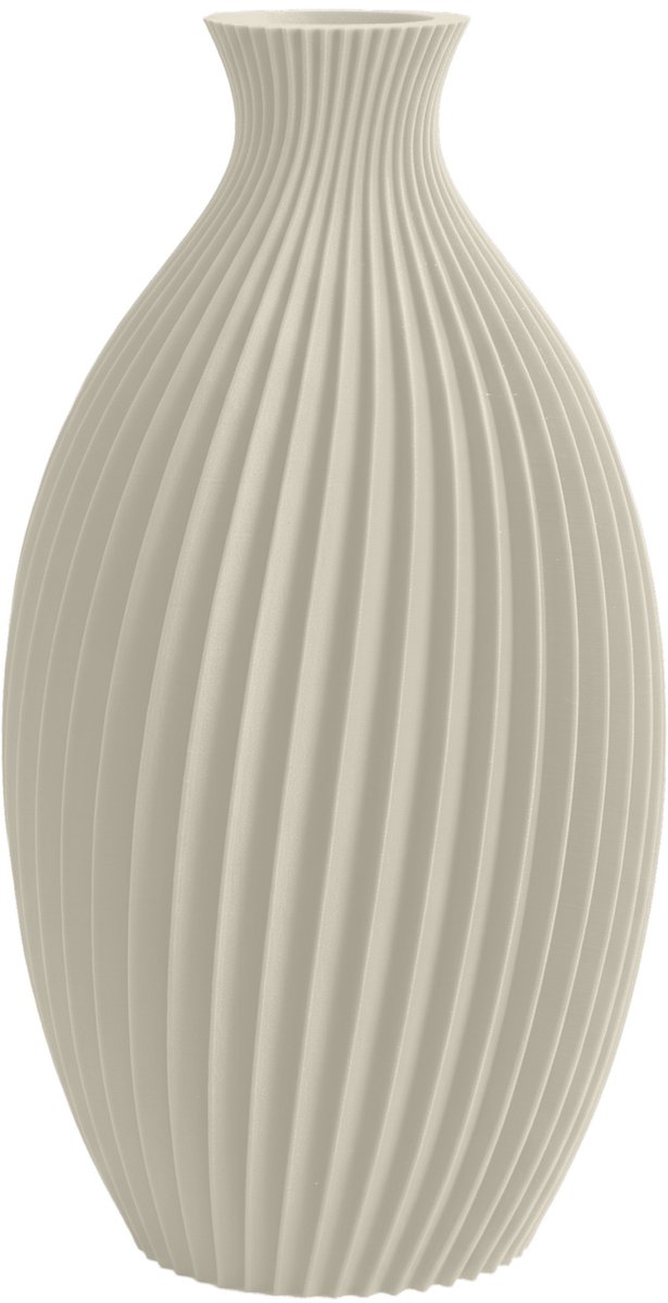 Layvo Junes Vaas - Crème - 25 cm - droogbloemen vaas - gegroefde vaas - gerecycled plastic