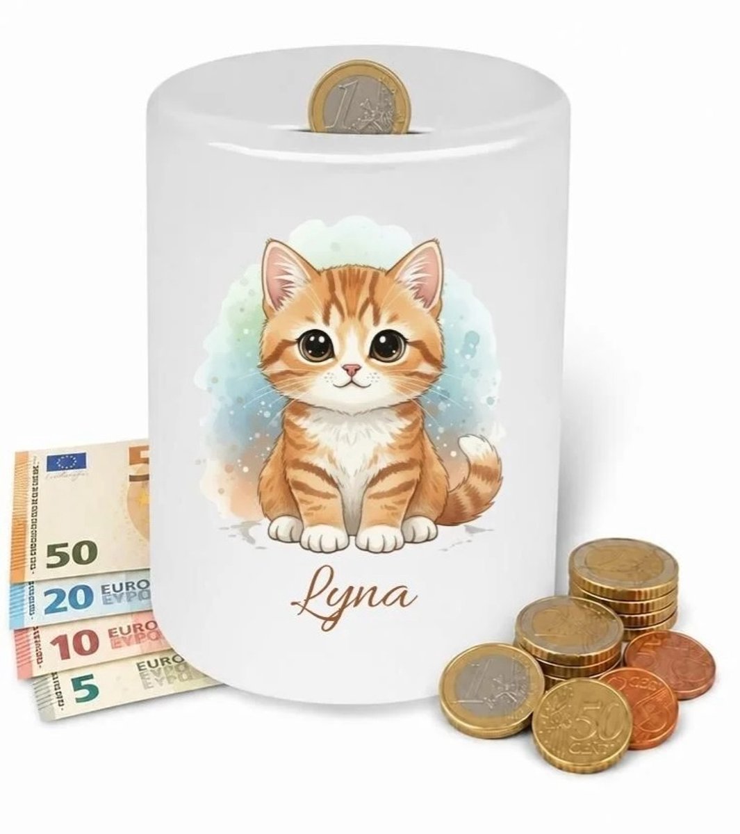 Spaarpot kat / poes zittend - gepersonaliseerd - Met eigen naam - babykamer - kinderkamer - verjaardagscadeau - kraam cadeau