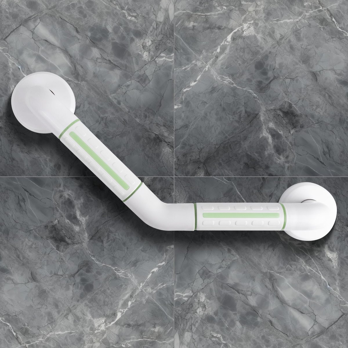 Toiletbeugel 135° – Antislip RVS Steunbeugel – Fluorescerend – Tot 300 kg – 25 x 25 cm – Wit