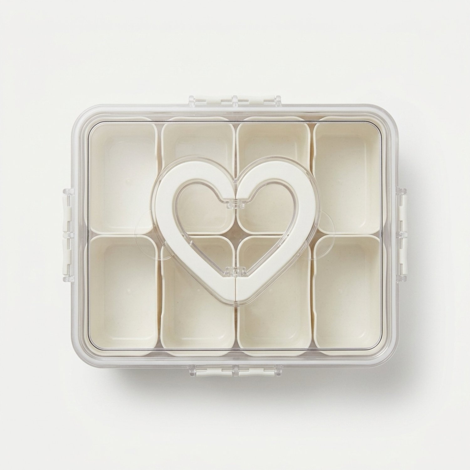 Snackbox met 8 Vakjes en Deksel - Luchtdicht - Vaatwasserbestendig - Hartvormig Handvat - Voor Snoep, Noten & Fruit en Meer