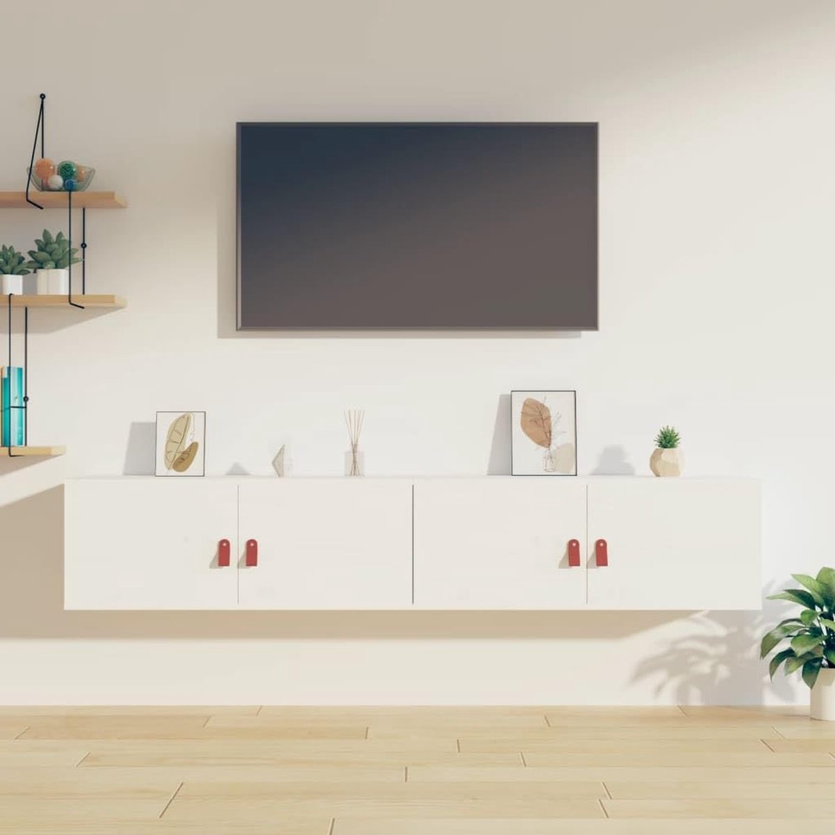 Zwevende planken wandkasten 2 stuks. Wit 80 x 30 x 30 cm massief hout grenen voor woonkamer keuken kantoor badkamer