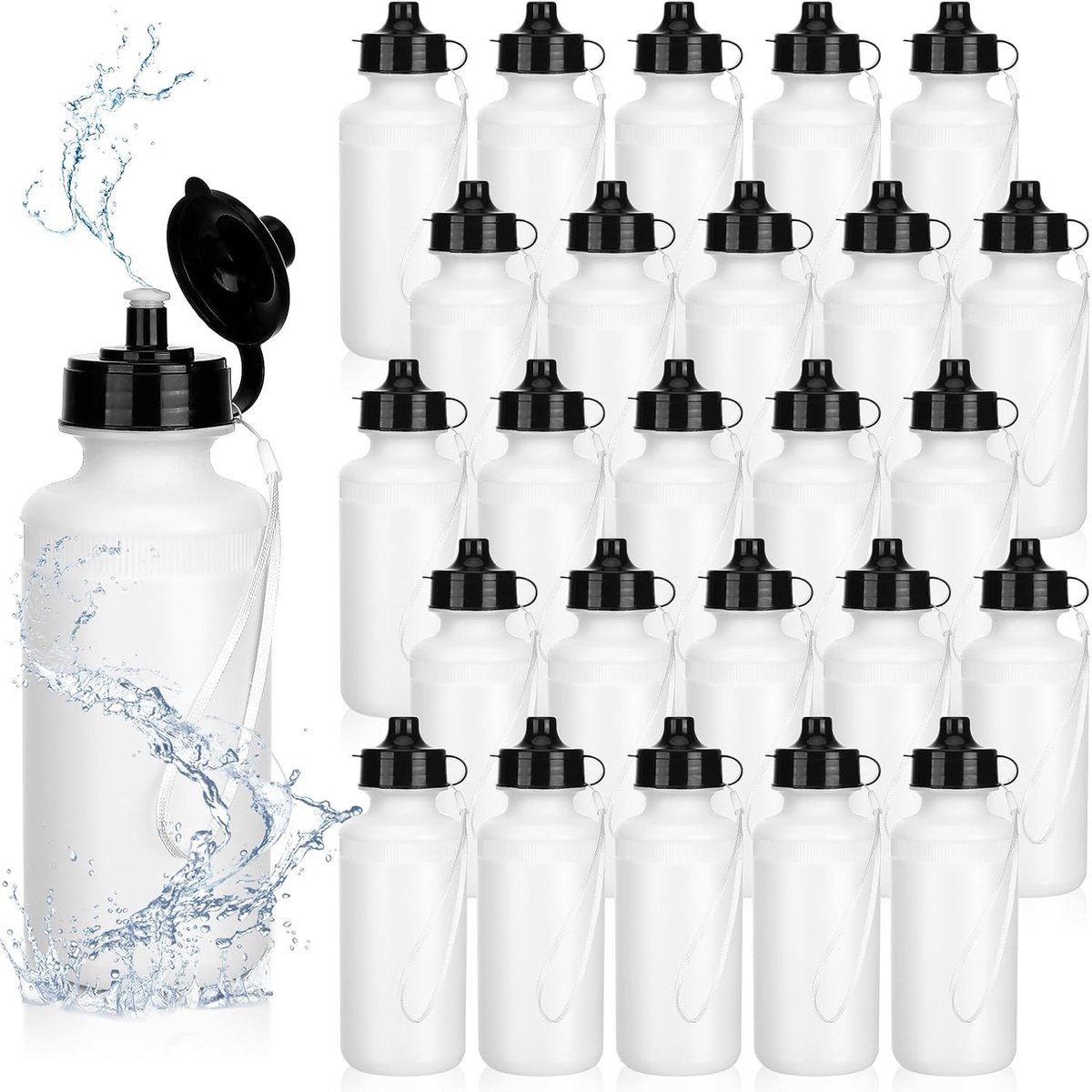 Flessen bulk herbruikbare 21 oz spuitwaterflessen met nylon riem blanco gepersonaliseerde waterflessen bedankt geschenk met dop voor buitensport fitness, wandelen gym (wit)