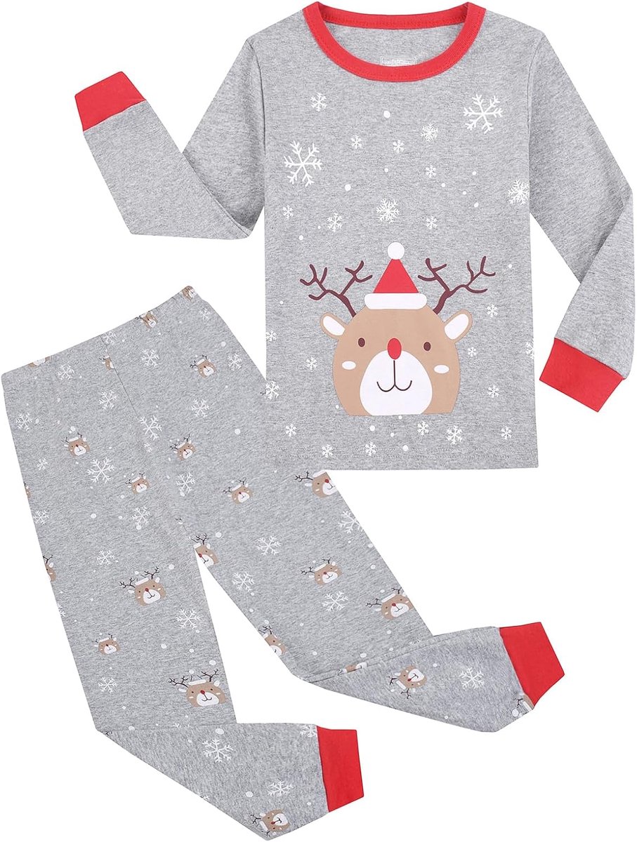 Jongens Pyjama meisjes Kinderen Kerstpyjama Lange mouwen katoen tweedelig 2-12 jaar