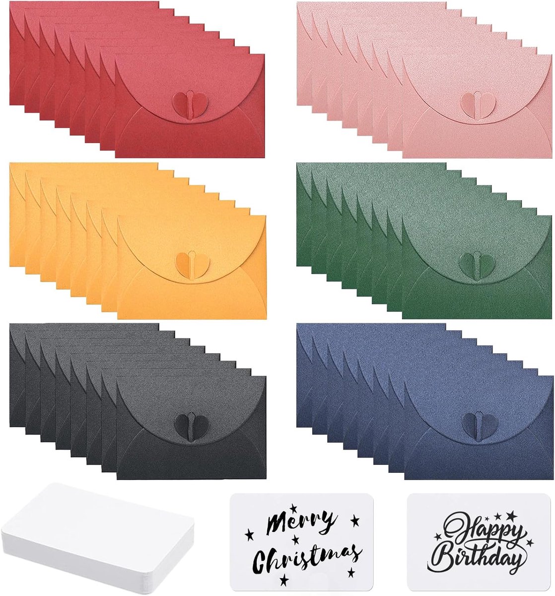 Enveloppen met Hartsluiting, 48 Stuks met 48 Blanco Kaarten voor Cadeaukaarten, Kerstmis, Thanksgiving, Bruiloft, Verjaardagsfeest Benodigdheden