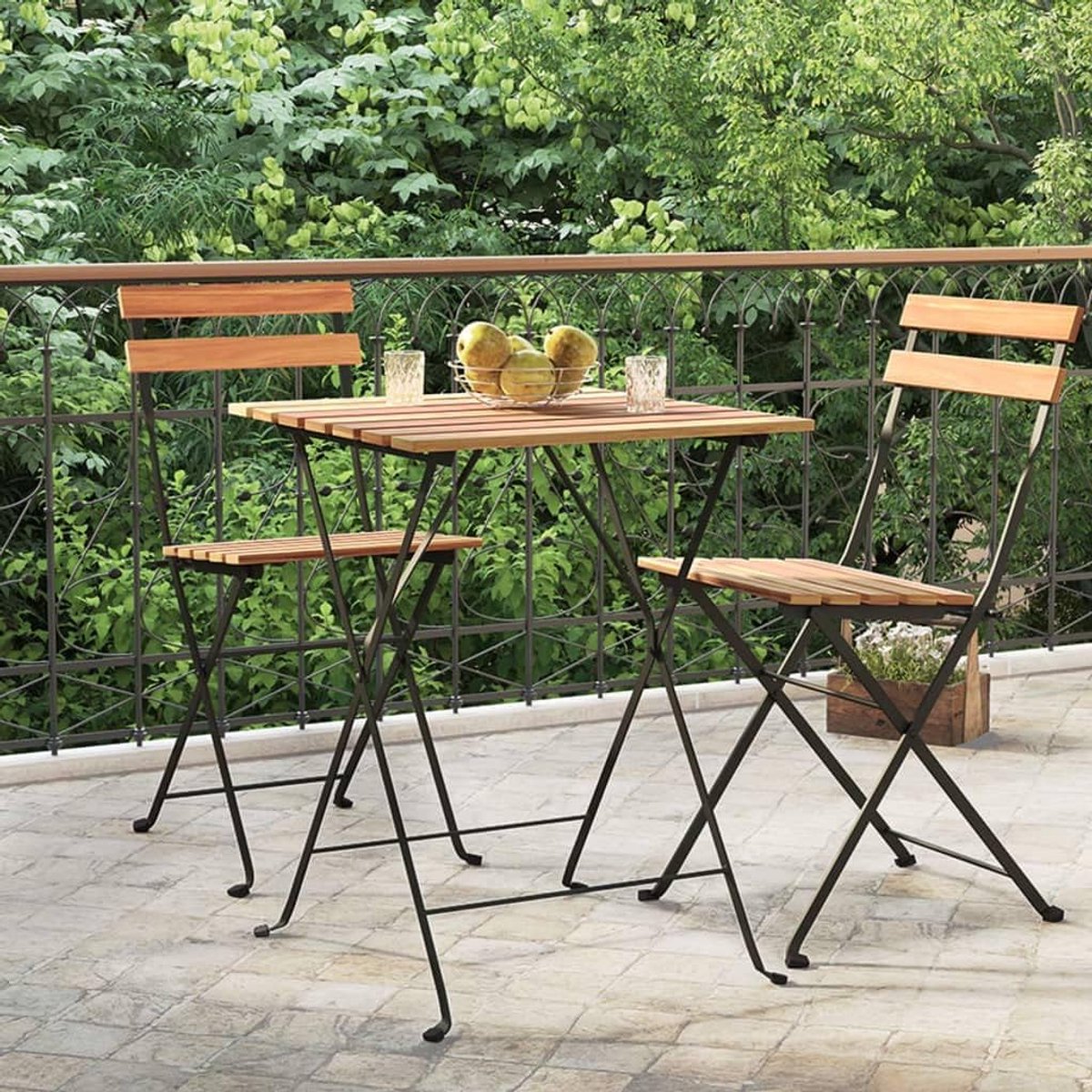 Inklapbaar, 55 x 54 x 71 cm, massief hout teak en staal, outdoor tafel, patio, tafel, tuin, lounge-tafel, balkon, eettafel voor tuinen, terrassen, balkons