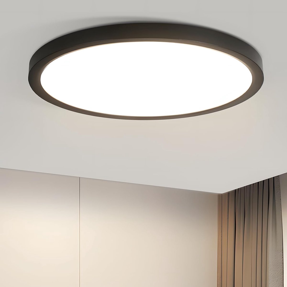 Plafondlamp Badkamer - 15W Ronde Badkamerlamp 18CM Zwarte Keukenlamp Hallamp 4000K Neutraal Wit Moderne Ronde Ultradunne Plafondlamp voor Slaapkamer Badkamer Hal Keuken