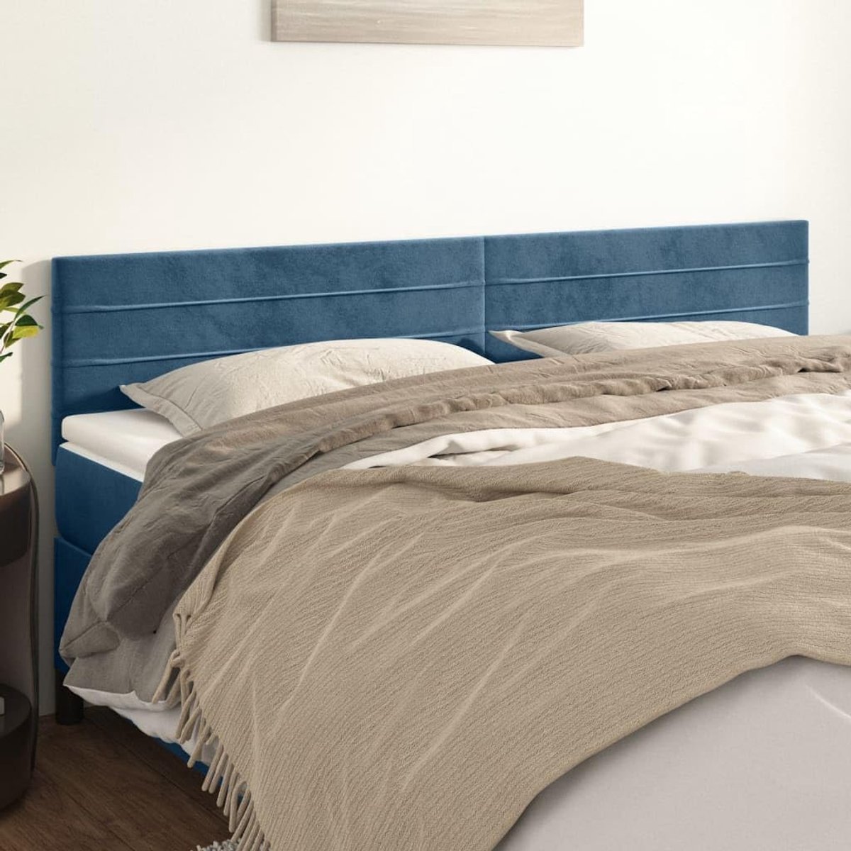 Hoofdbord, 2 stuks, donkerblauw, 90 x 5 x 78/88 cm, fluweel, hoofdeinde voor slaapkamer, hotel, hoofdeinde, werkkamer, voor slaapkamer, tweede slaapkamer, hotel