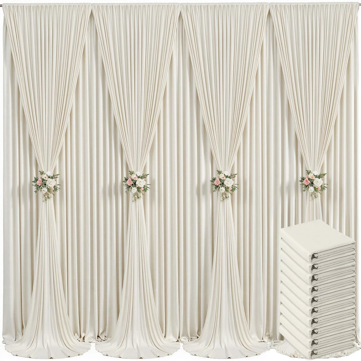 Beige achtergrondgordijn met 10 panelen voor babyborrel, kreukvrij, 15 m x 3 m achtergrond, gordijnen, panelen voor feesten, bruiloft, bruidsfeest, verjaardag, fotofotografie, stoffen