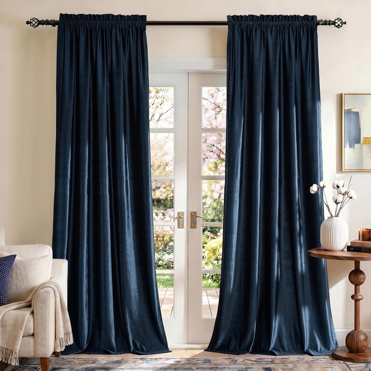 Fluwelen gordijnen 213 cm lang voor woonkamer, luxe thermisch geïsoleerde kamer verduisterende raamgordijn gordijnen, 2 panelen elegante verduisterende geluidsreducerende solide roedezak