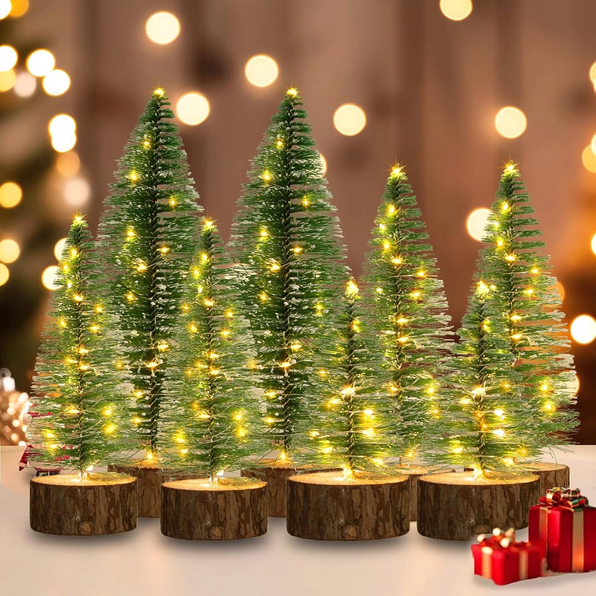 8 stuks kunstmatige kerstboom klein met 2 verlichtingsmodi, mini kunstmatige dennenboom met timer voor kersttafel, etalagedecoratie, cadeaus