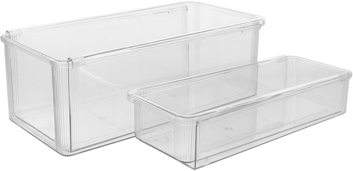 2 Stuks Delige Uitschuifbare Lade Organizer Transparante Kunststof Make Up Keukengerei Opbergdoos Verstelbare Ladeverdeler voor Badkamer Bureau Keuken Ruimtebesparend Stijlvol