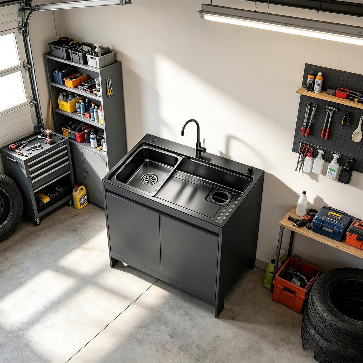 RVS Gootsteen Combo met Honingraat Aluminium Kast, voor Bijkeuken, Garage en Tuinonderhoud