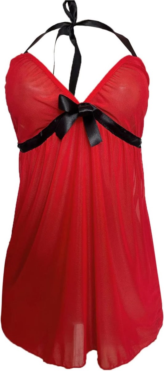 Sexy lingerieset voor dames, babydoll, kant, transparant, rood, dunne bandjes, sluier, dun, nauwsluitend, verleidelijk, comfortabel, huwelijksnacht, verjaardag, paar A102