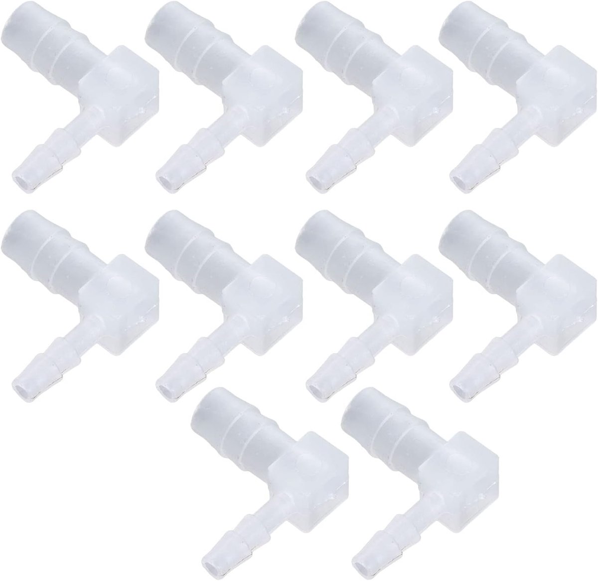 Slangpilaar verloopfittingen 10 stuks 90 graden L-type elleboogbuisconnectoren voor siliconen slang en pompleiding 8 mm tot 4 mm polypropyleen PP weerhaakverbinding (Elleboog 8 * 4MM)