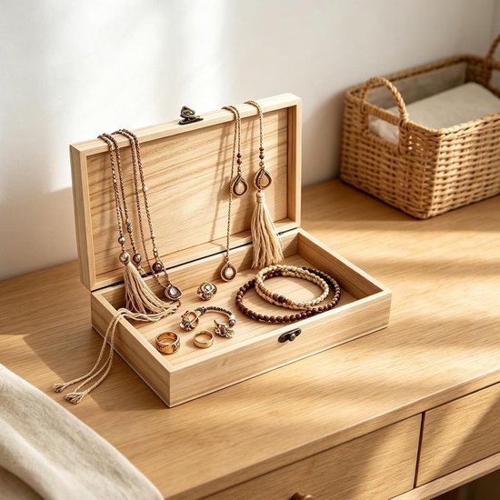 Set van 3 houten kisten met deksel, grenen doos met metalen sluiting, rechthoekige opbergdoos voor doe-het-zelf knutselen, sieraden en souvenirs — afbeelding 4