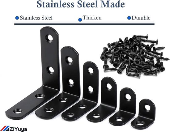 Stevige L-vormige hoekbeugels voor wandmontage - Ondersteuning voor planken en meubels (20 stuks, 20 x 20 mm, zwart) — afbeelding 4