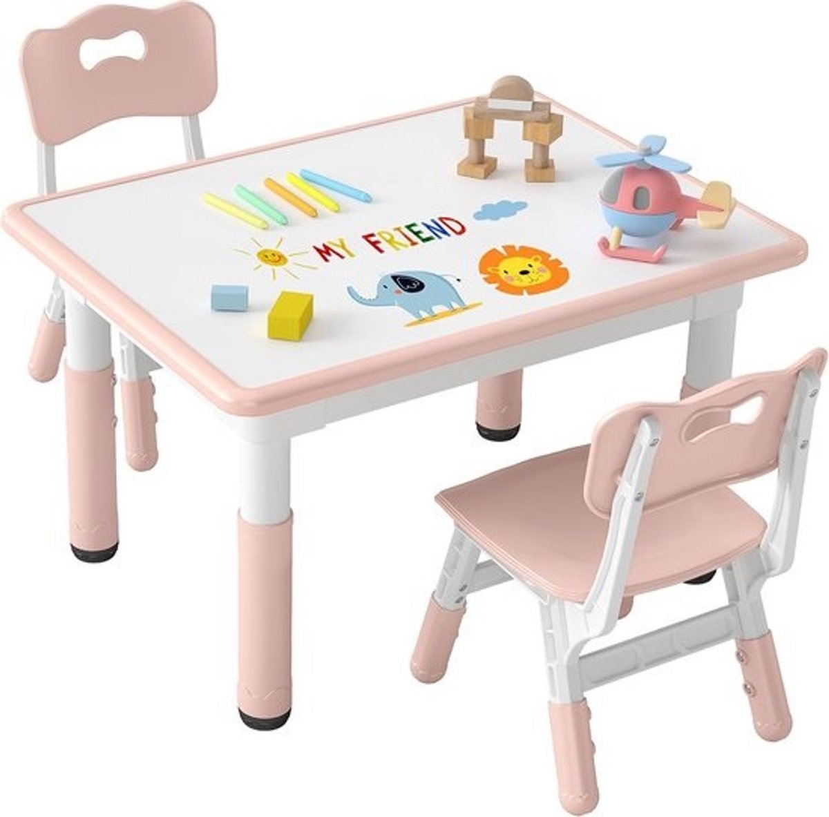 In hoogte verstelbare kindertafel - Met 2 stoelen - Voor kleuters en kinderspeelkamers