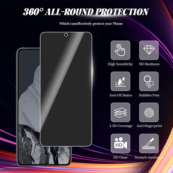 2 stuks, Privacy Glass Screen Protector Compatibel met Google Pixel 8 Pro, Bubble-Free, Krasbestendig, 9H Hardheid Anti-Spy Gehard Glazen Screen Protector voor Google Pixel 8 Pro — afbeelding 3