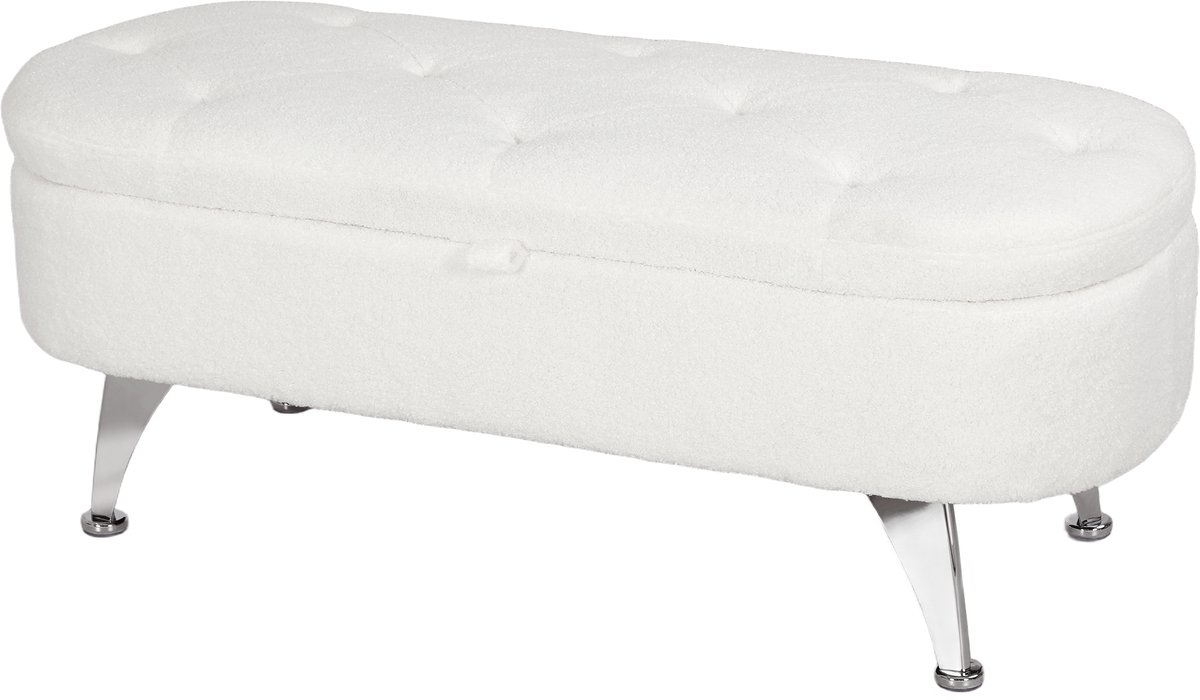 Homona Zitbank met opbergruimte - Met klapdeksel en metalen poten - 114 x 47 x 46,5 cm - Wit
