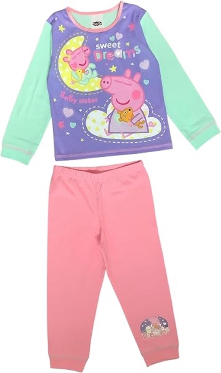 Peppa Pig Meisjes Pyjama - Sweet Dreams - Roze / Blauw - Lange mouwen - Maat 104/110