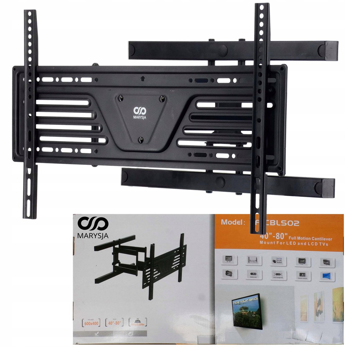 Verstelbare TV Muurbeugel 40-80 inch tot 50kg - Slim Profiel