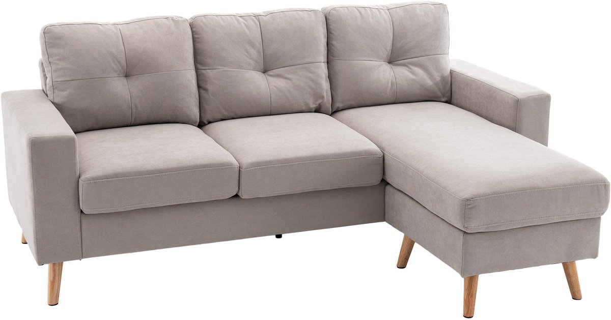 Homona 3-zits hoekbank - Met wendbare chaise longue en kussens - 193 x 136 x 85 cm - Lichtgrijs