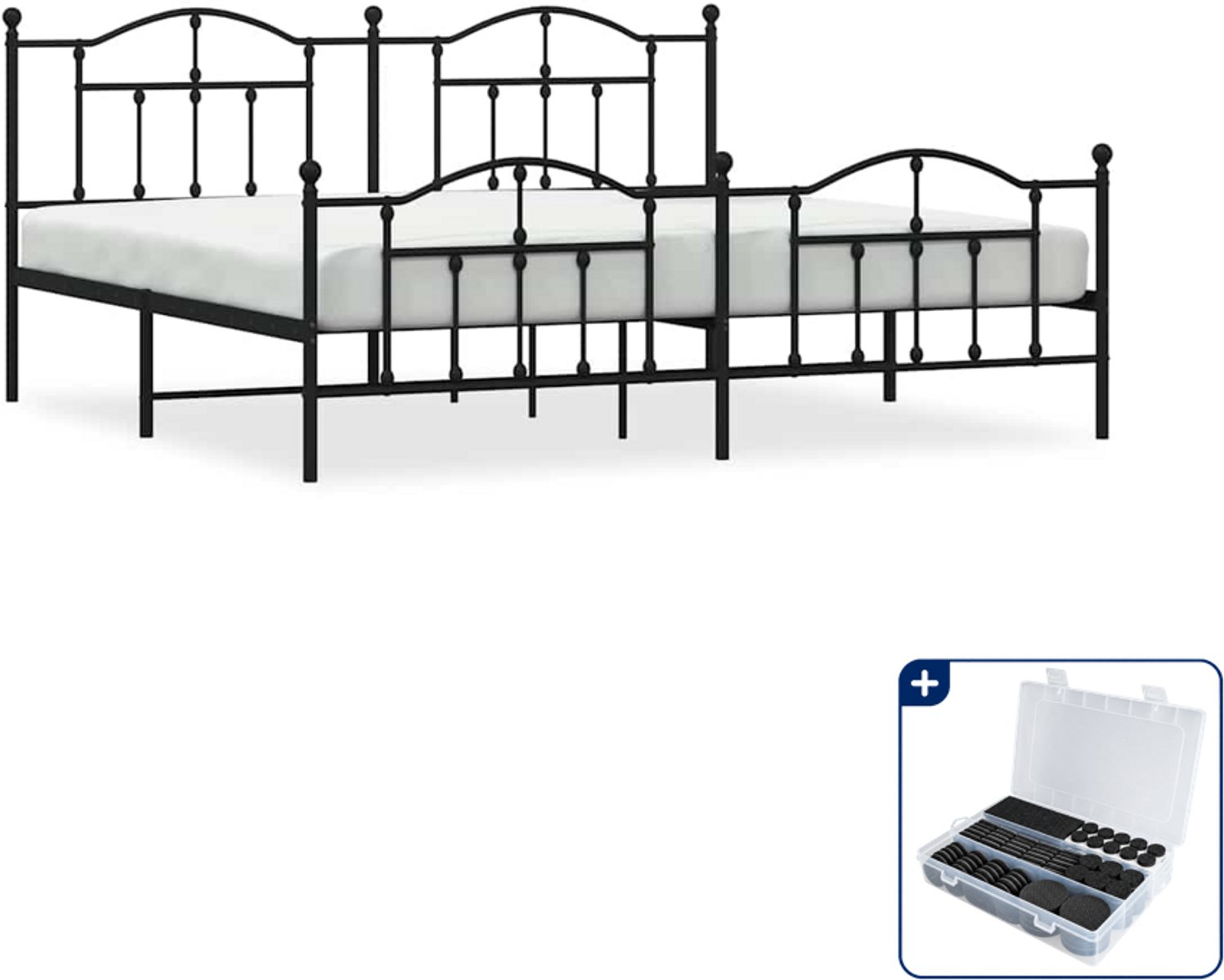 vidaXL Bedframe - 193 x 203 cm - staal - zwart - Inclusief antikrasvilt 177-delig