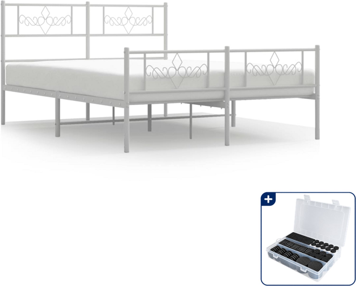vidaXL bedframe - 120 x 200 cm - metaal - wit - Inclusief antikrasvilt 177-delig