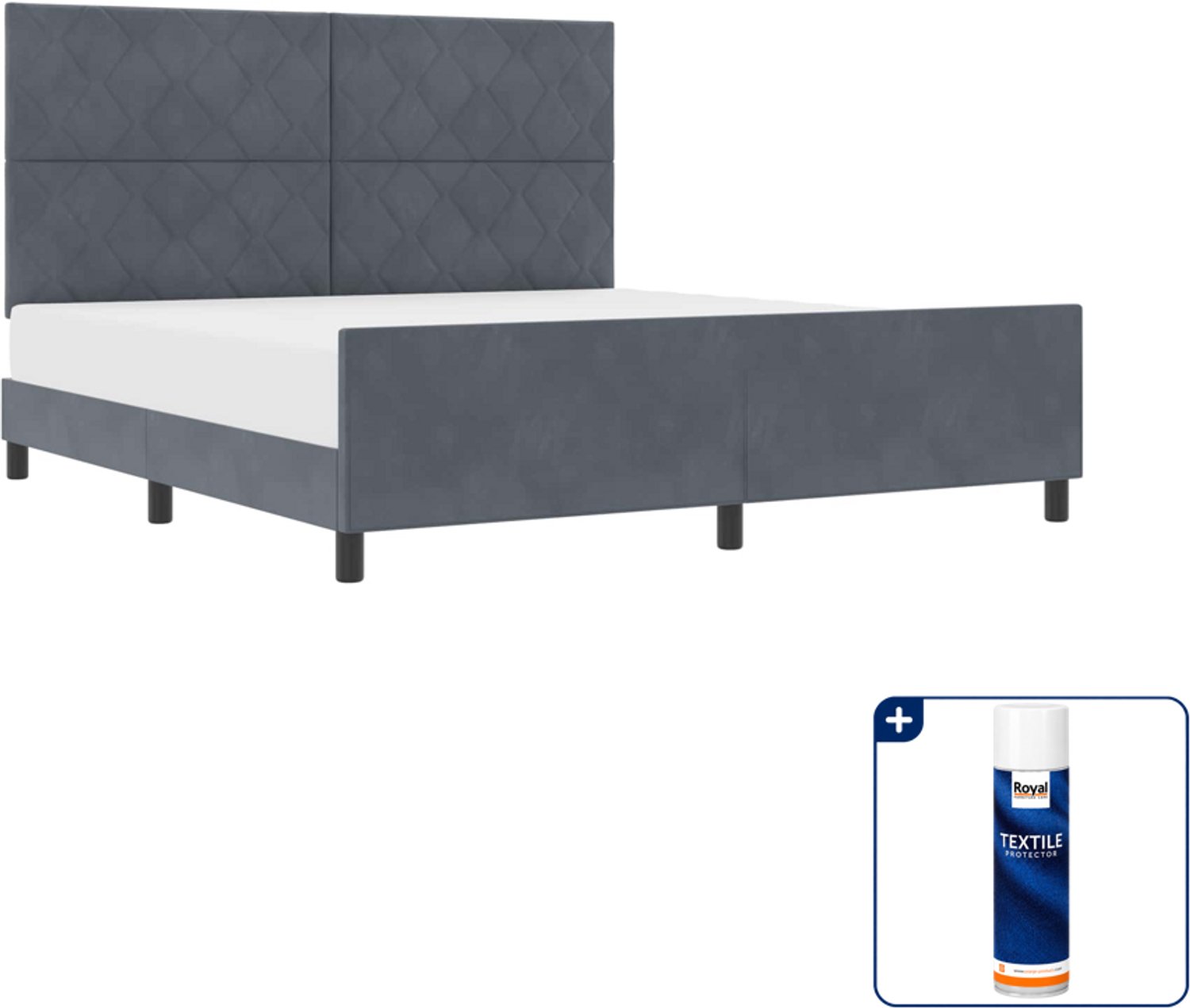 vidaXL Kingsize boxspringbed - 180 x 200 cm - fluweel - donkergrijs - Inclusief textielbeschermer 500 ml Blauw