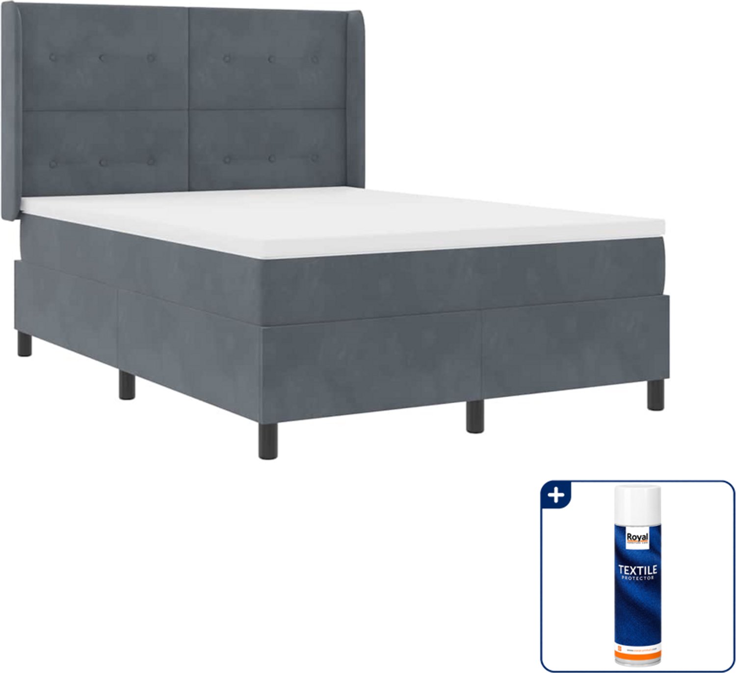 vidaXL boxspringbed - 140 x 190 cm - donkergrijs - Inclusief textielbeschermer 500 ml