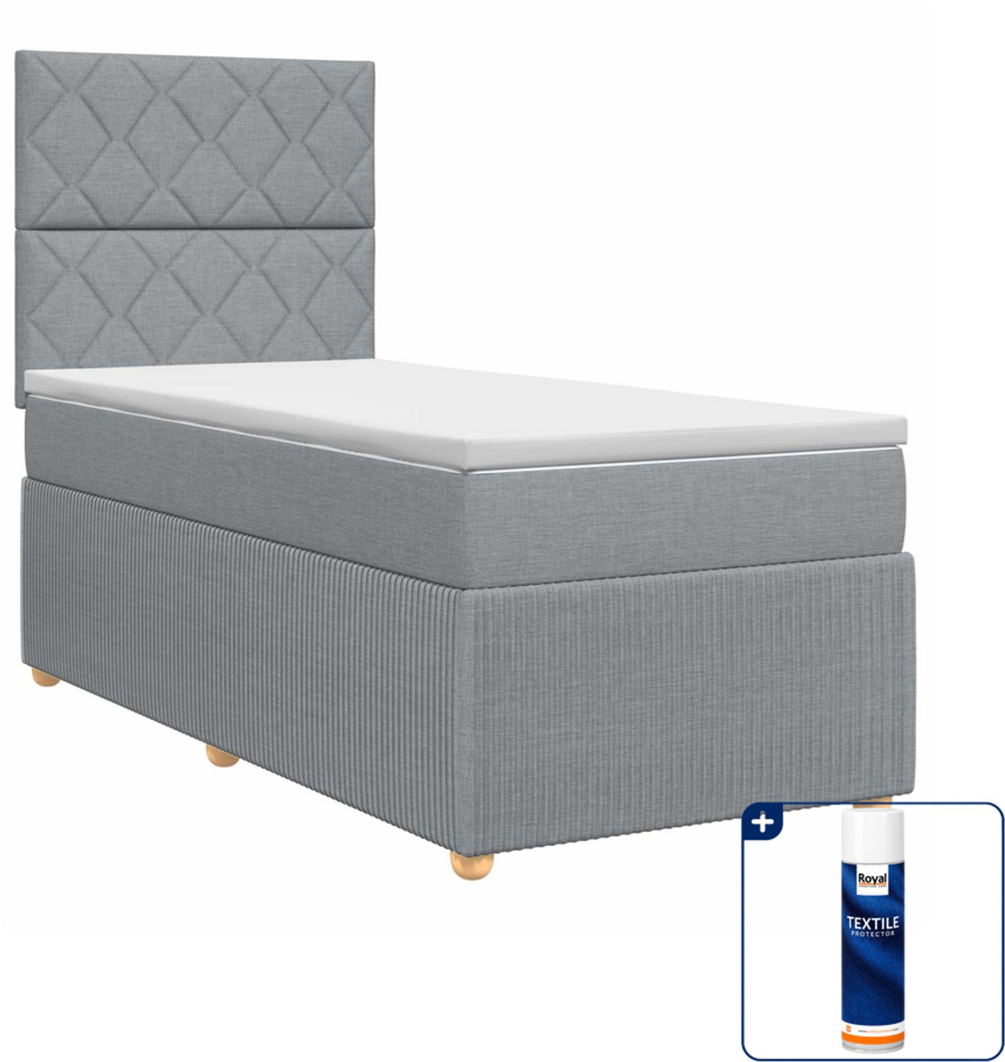 vidaXL boxspringbed met matras - 90 x 190 cm - lichtgrijs - Inclusief textielbeschermer 500 ml