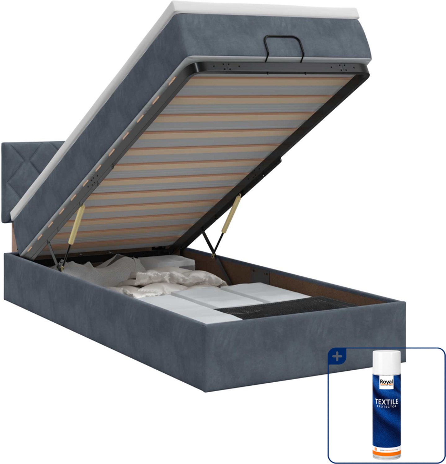 vidaXL Ottoman bed met matras - 100 x 200 cm - fluweel - donkergrijs - Inclusief textielbeschermer 500 ml Donker Grijn