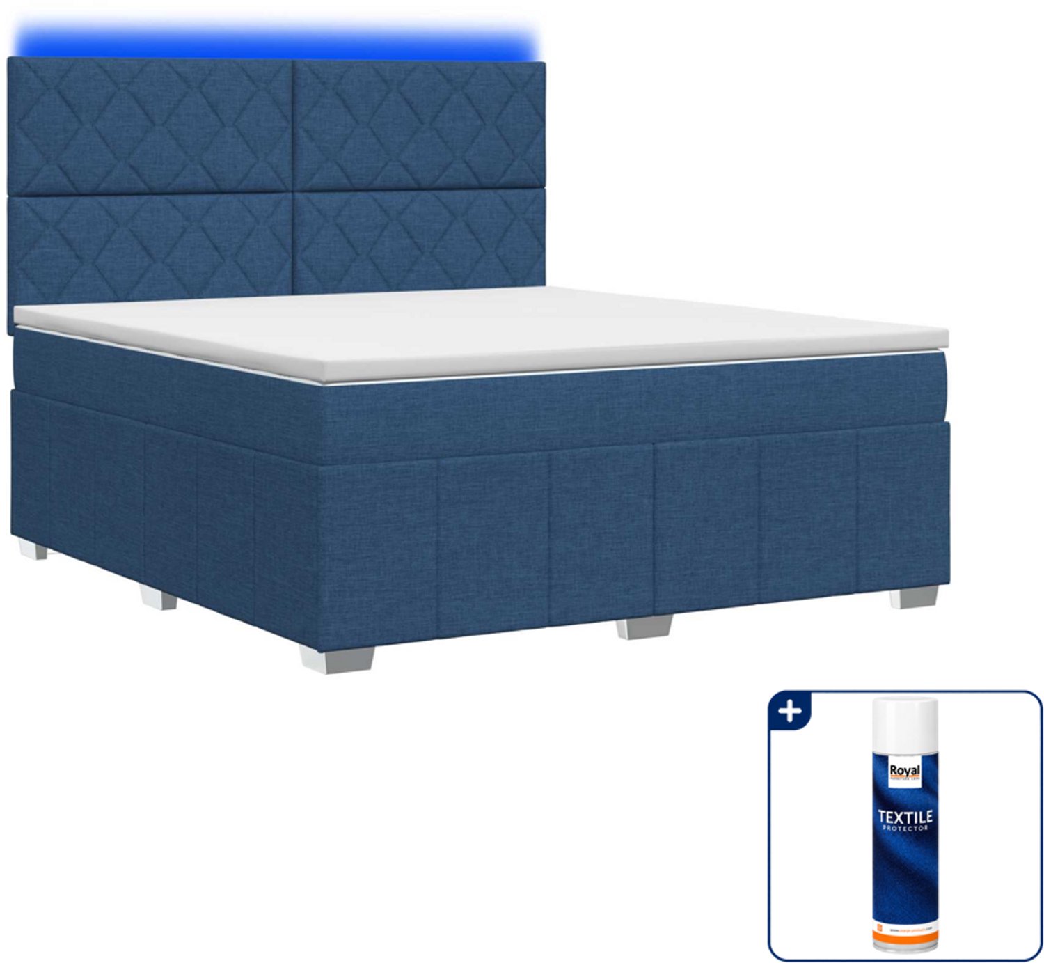 vidaXL led boxspring Small double - 140 x 200 cm - blauw - Inclusief textielbeschermer 500 ml