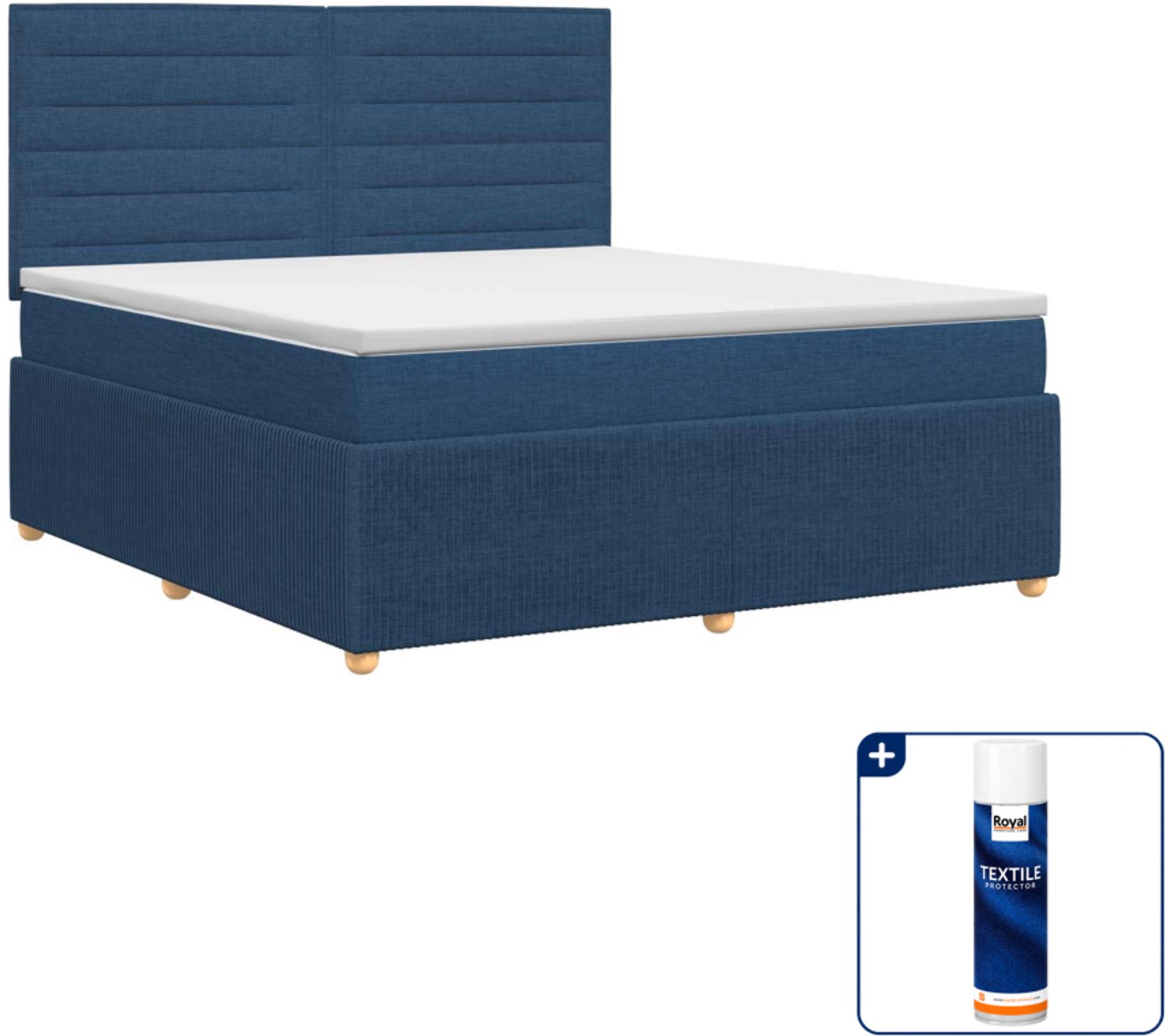 vidaXL Boxspringbed - Small double - 140 x 200 cm - blauw - Inclusief textielbeschermer 500 ml