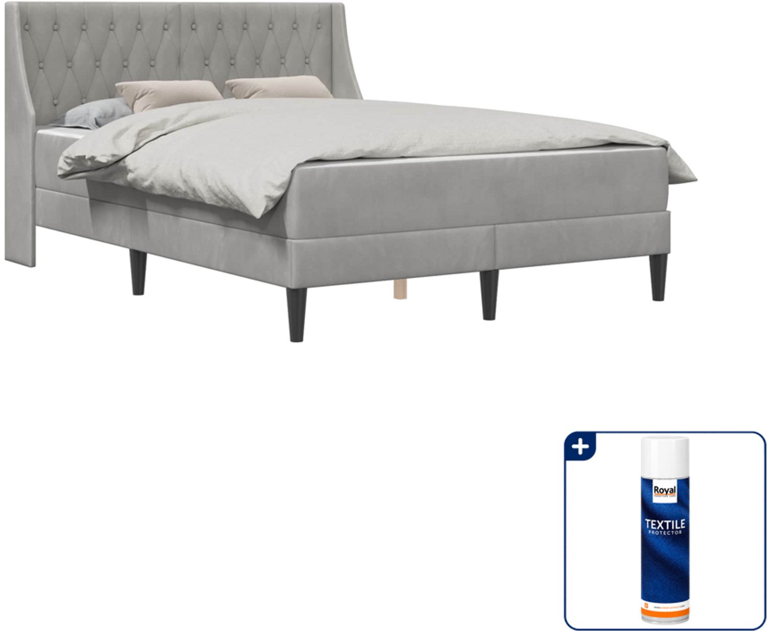 vidaXL bedframe met matras Small double - 140 x 200 cm - lichtgrijs - Inclusief textielbeschermer 500 ml