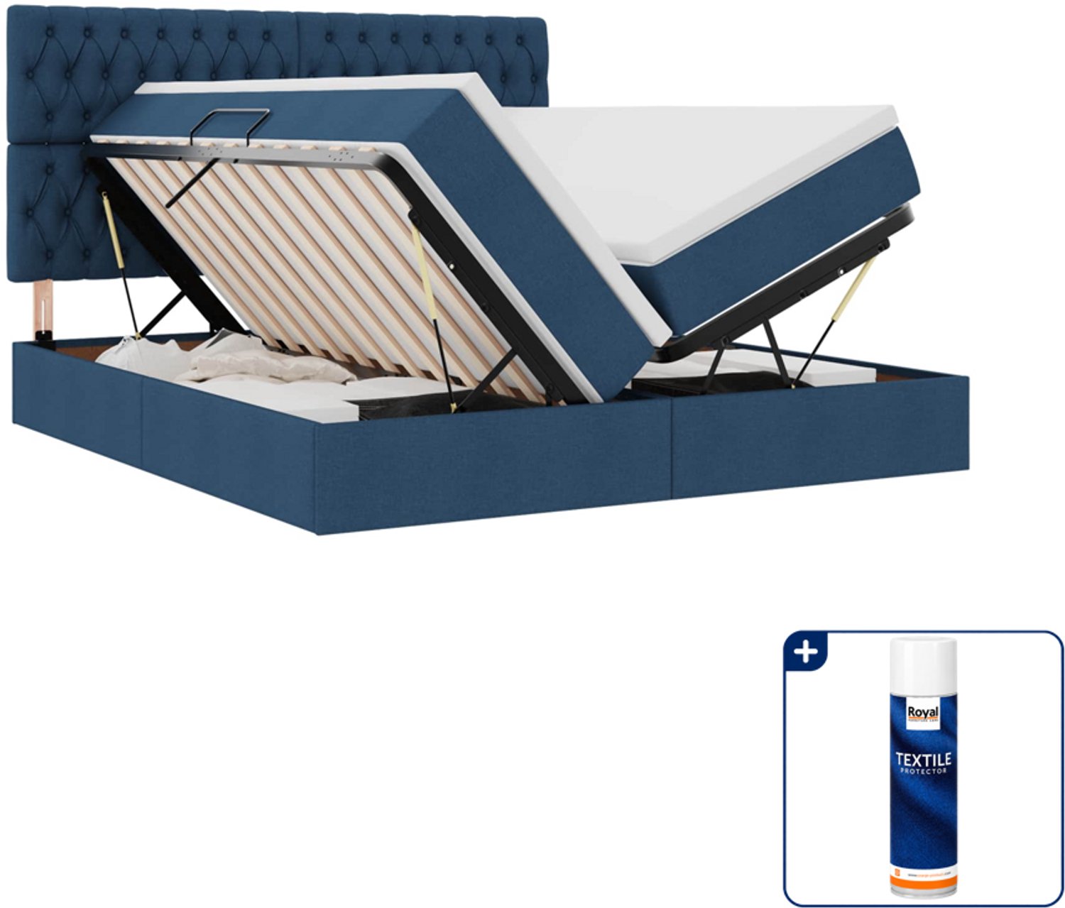 vidaXL opbergbed met matras - 200 x 200 cm - blauw - Inclusief textielbeschermer 500 ml