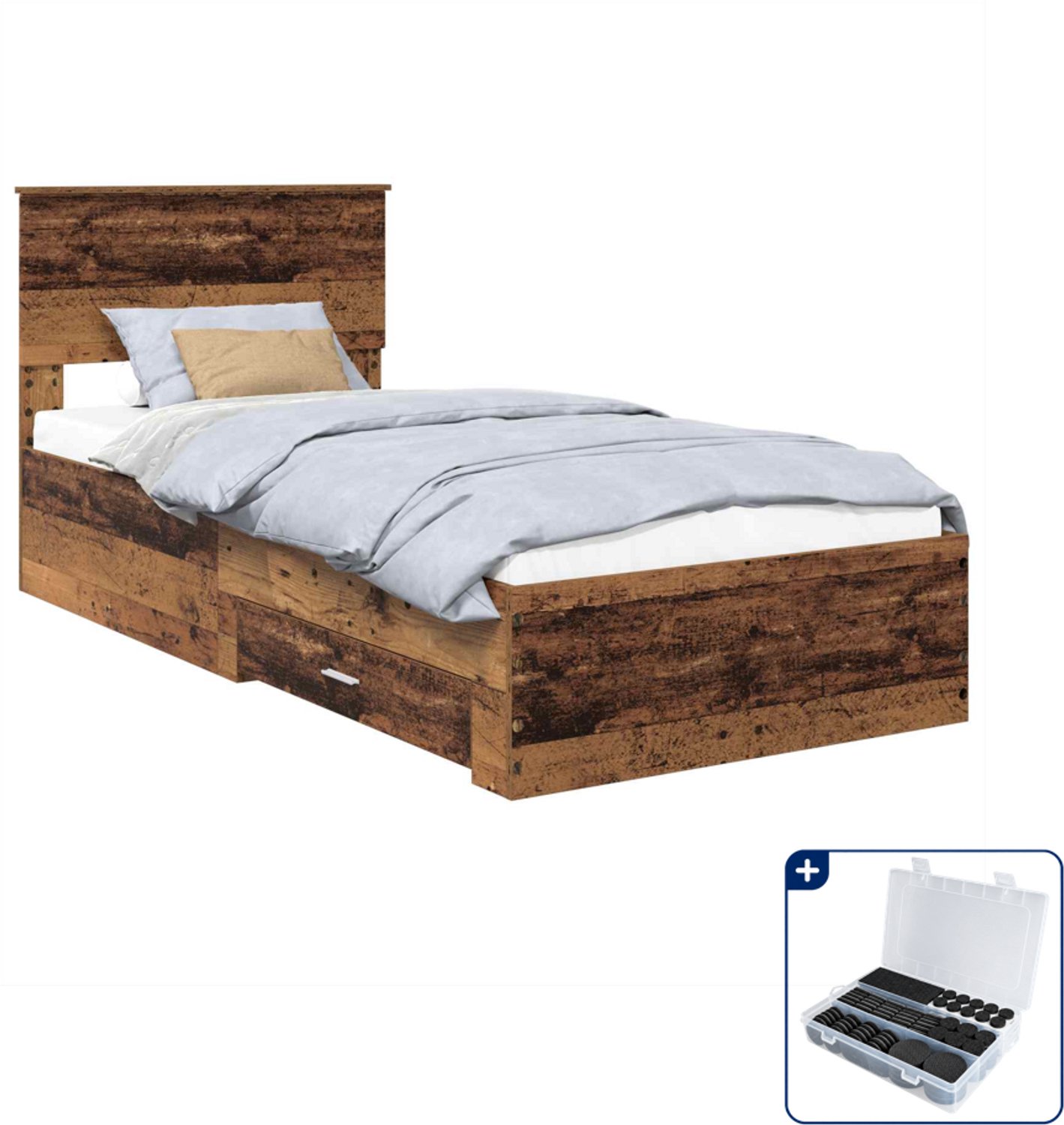 vidaXL bedframe - 90 x 200 cm - bewerkt hout - oudhout - Inclusief antikrasvilt 177-delig Bruin