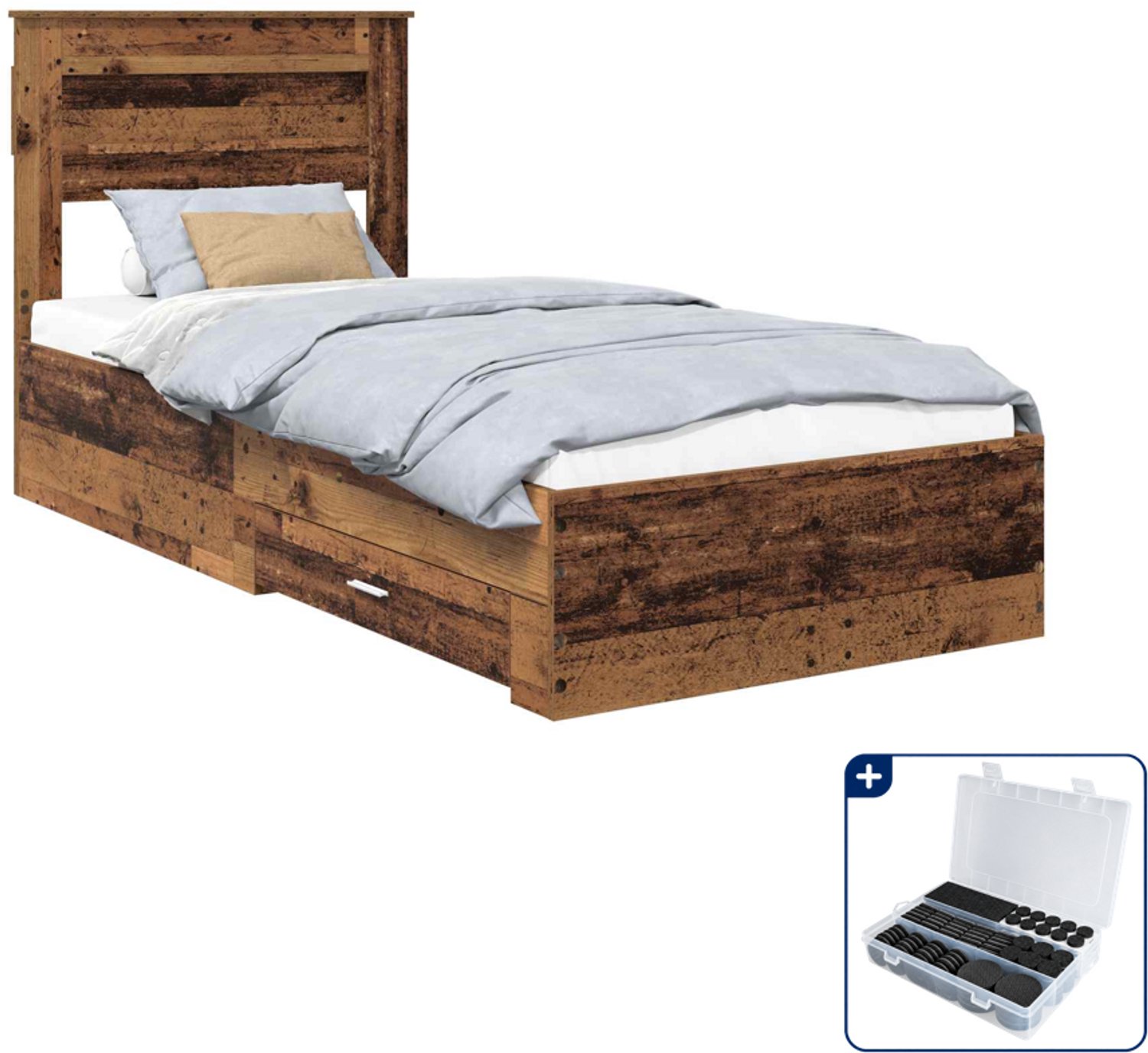 vidaXL bedframe - 100 x 200 cm - bewerkt hout - oudhout - Inclusief antikrasvilt 177-delig Grijs