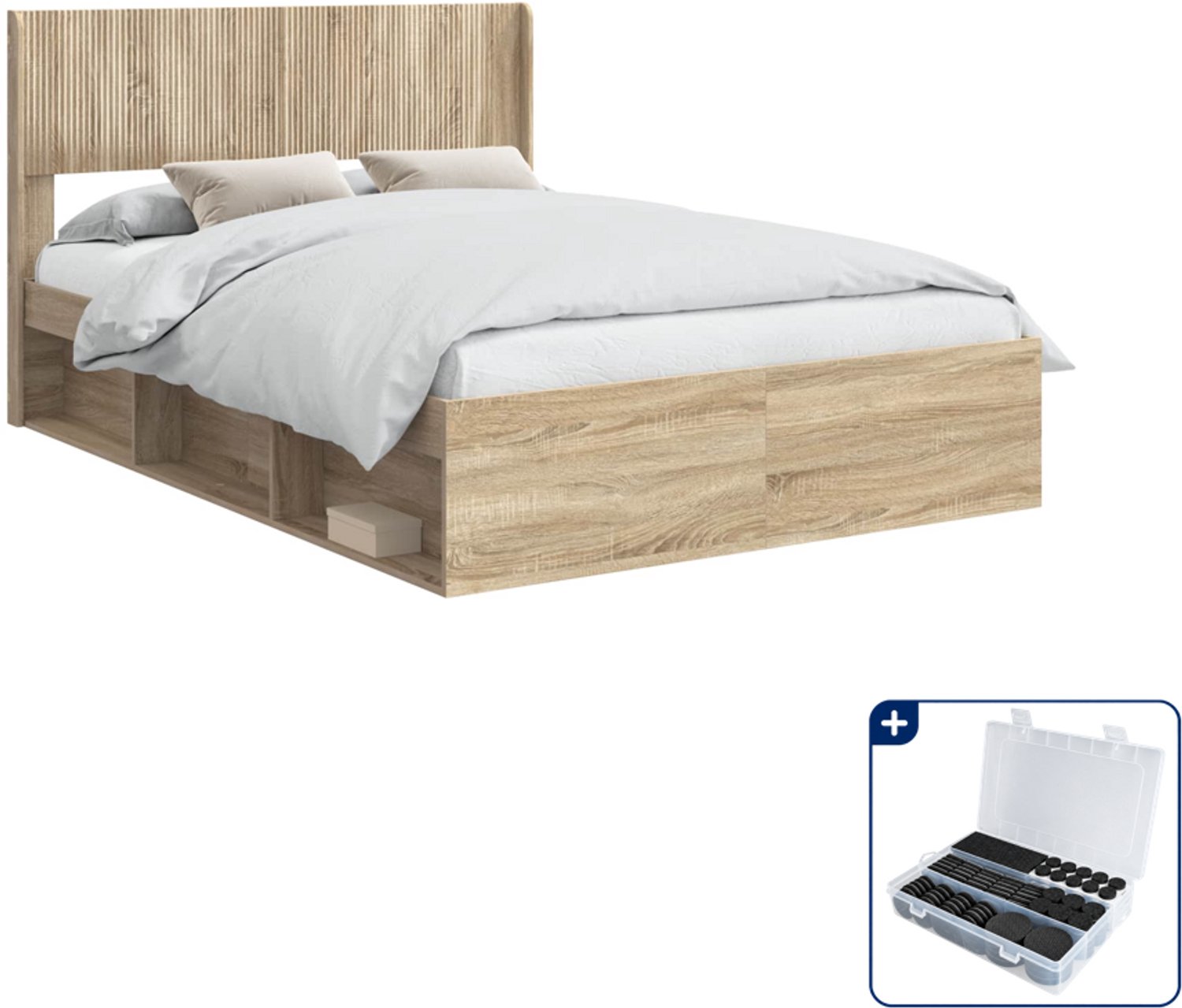 vidaXL bedframe - 120 x 200 cm - bewerkt hout - sonoma eiken - Inclusief antikrasvilt 177-delig Bruin