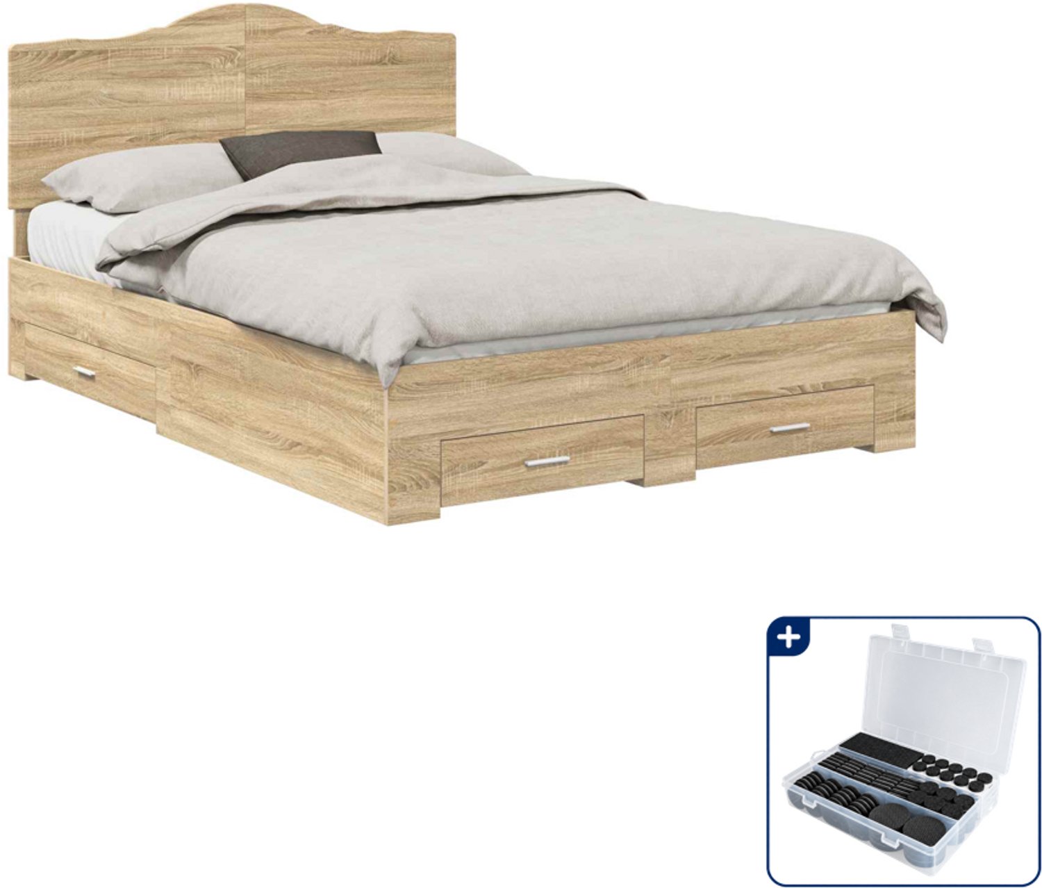 vidaXL Bedframe met lade - 150 x 200 cm - bewerkt hout - sonoma eiken - Inclusief antikrasvilt 177-delig Bruin