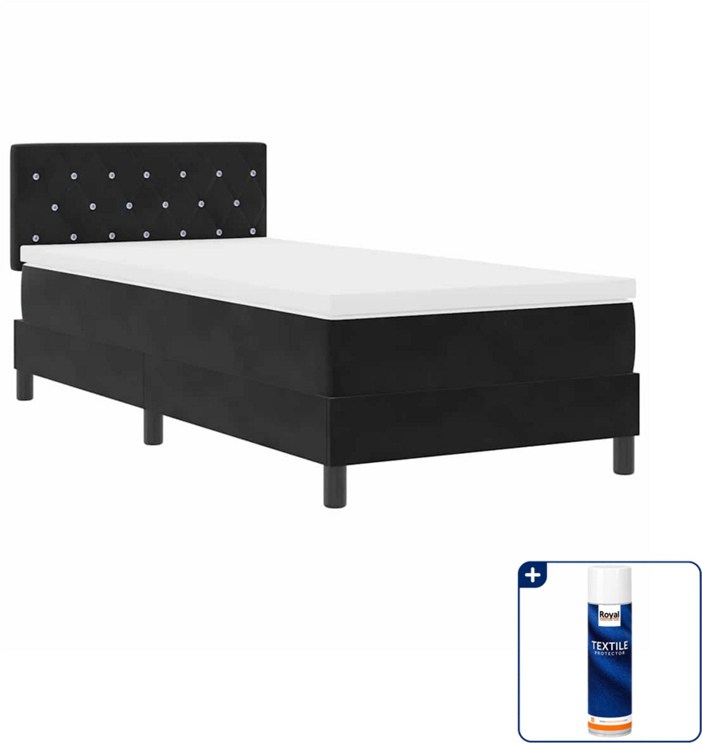 vidaXL boxspring - 90 x 200 cm - fluweel - zwart - Inclusief textielbeschermer 500 ml
