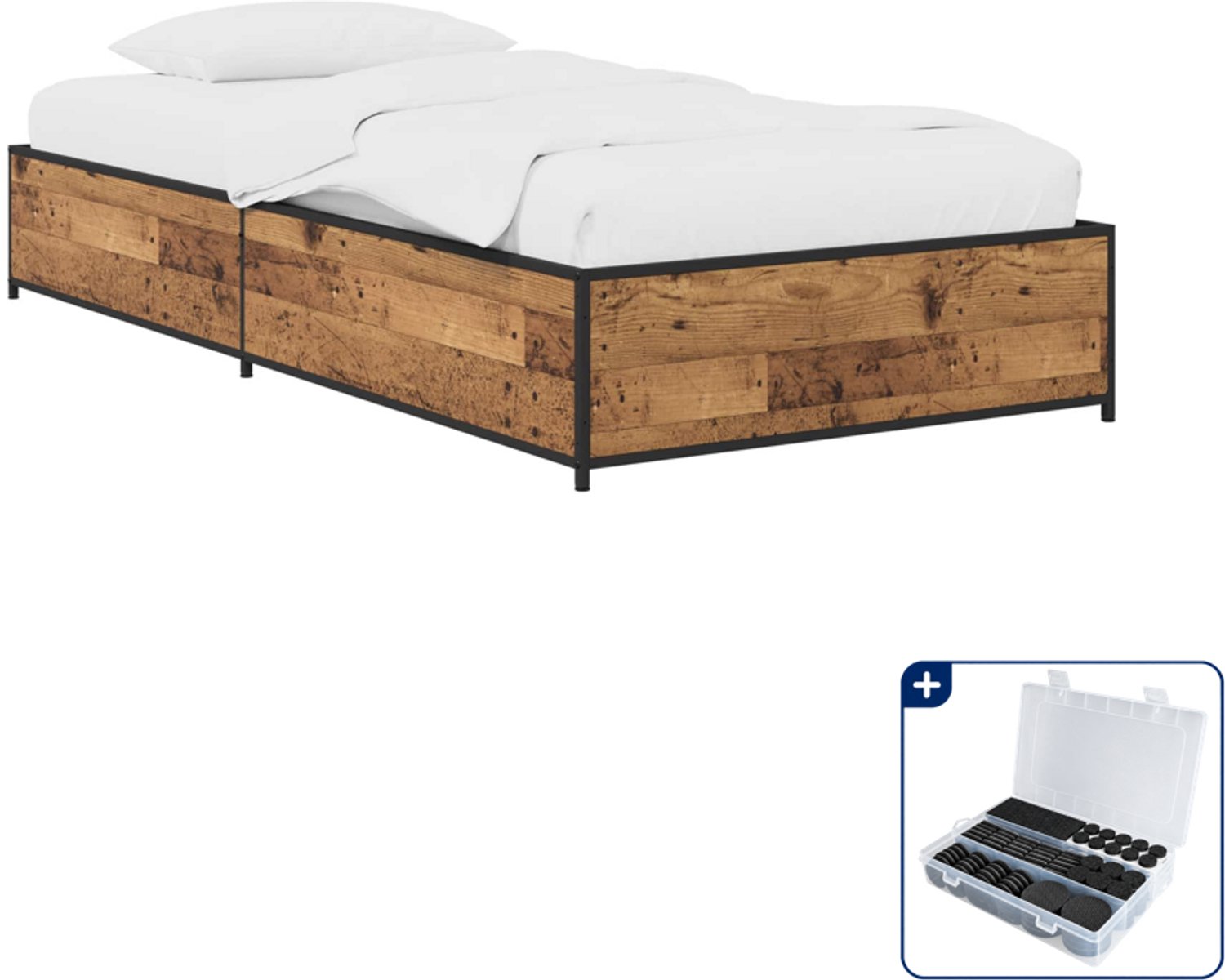 vidaXL Bedframe 80 x 200 cm - bewerkt hout - oud hout - Inclusief antikrasvilt 177-delig Bruin