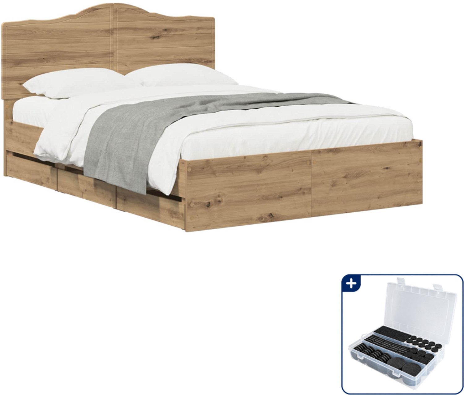 vidaXL bedframe met opbergladen - Queensize - 160 x 200 cm - eiken - Inclusief antikrasvilt 177-delig Bruin