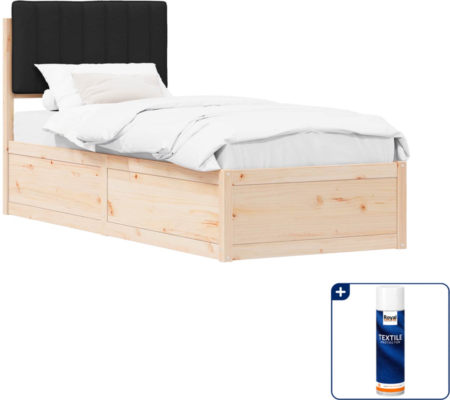 vidaXL bedframe 80 x 200 cm - massief grenenhout - zwart - Inclusief textielbeschermer 500 ml