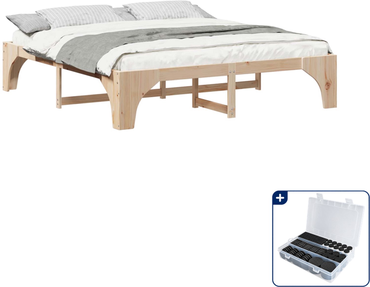 vidaXL Bedframe - Kingsize - 180 x 200 cm - massief grenenhout - bruin - Inclusief antikrasvilt 177-delig